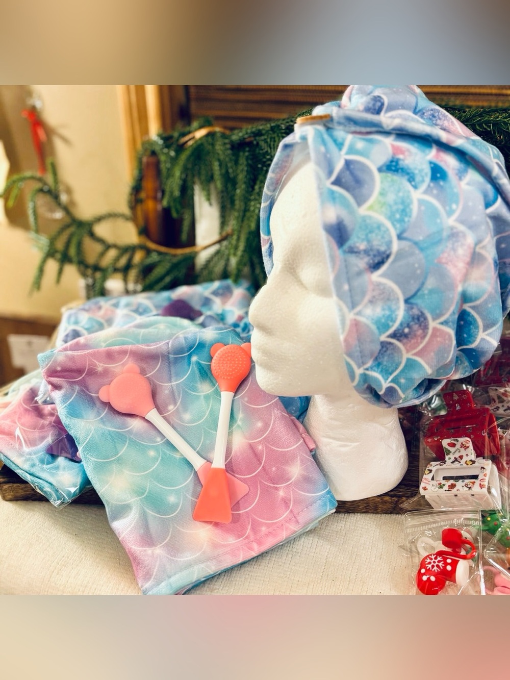 Kids Mermaid Scale Hair Wrap and Spa Set - Pink Blue Purple • Lot of 4 Sets